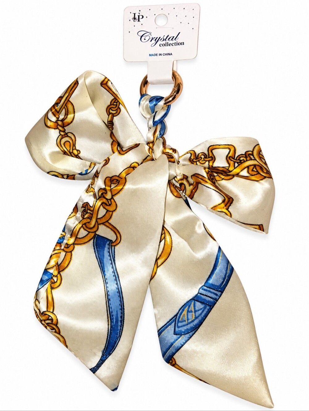 Cream & Blue Satin Bow Scarf Keyring